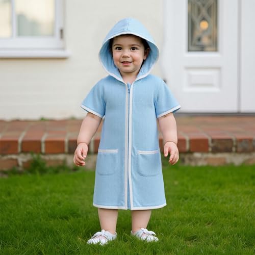 Girls Boys Hooded Terry Coverups One Piece Swimsuits Summer Striped Trim Zip Up Short Sleeve Swim Cover Up Beachwear2