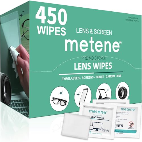 Metene 450 Pack Lens Cleaning Wipes, Pre-Moistened and Individually Wrapped Eyeglass Wipes, Glasses Cleaner for Eyeglasses, Camera Lens, Tablets, Phone, Computer Screen and Other Delicate Surfaces