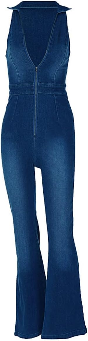 Denim Jumpsuit for Women Sexy Slim Fit Zipper Sleeveless V-Neck High Waist Fashion Jean Pants Rompers - Image 6