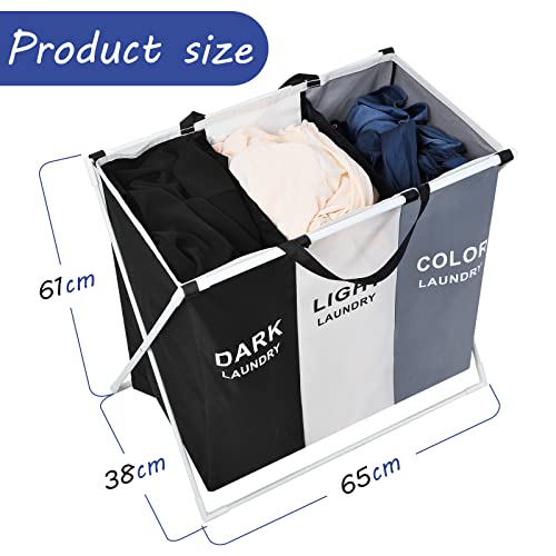 Rainberg Collapsible Laundry Basket, 135L Capacity Laundry Hamper, X-Frame Clothes Organiser, Foldable and Washable Large Washing Basket with 3 Compartments for Bedroom, Bathroom, or Utility Room - Image 3