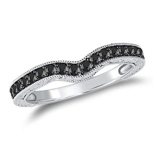 MauliJewels 0.35 Carat Black Diamond Black Rhodium Plated Wedding Band 4 Prong 10K White Gold3