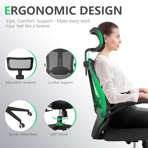 Image of Office Chair (07Black, Chair) | 360 Swivel Adjustable Lumbar Support & Flip-Up Armrests capacity 300 lbs capacity
