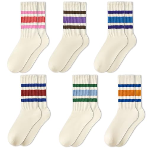 American Trends Retro Striped Crew Socks for Women Slouchy Athletic Calf Tube Socks Running Golf Tennis Volleyball Etc2