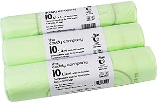 10L x 150 Tie Handle Compostable Kitchen Caddy Liners - Large Food Waste Bin Liners - EN 13432-10 Litre Tie-Handle Bags with Composting Guide