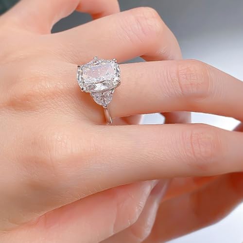 10 Carat Large Lab Created Diamond Ring, Cushion Cut Wedding Bands for Women, 925 Sterling Silver Engagement Ring, Elegant Promise Ring, 18k White Gold Plated Simulated Diamond Ring4