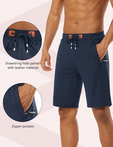 Image of CRYSULLY Men's Cotton Joggers Casual Workout Shorts Running Shorts with Zipper Pockets 1703