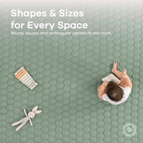 Comfy Cubs Kids Play Mat, Round 122 cm - 0+ Months, Medium Soft Baby Mat with Non-Slip Bottom - Safe, Plush Quilted Surface for Kids Playtime, Tummy Time, and Comfort - Fern - 4