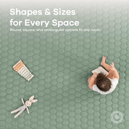 Comfy Cubs Square Kids Play Mat - 56 x 56 inches Soft Quilted Baby Floor Mat with Non-Slip Bottom - Plush Design for Toddlers\' Playtime - Comfortable and Durable - Fern
