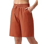 Shorts Damen Leinen Baumwolle Shorts Freizeit Bermuda Kurze Hose knielange High Waist Bequeme Sommershorts mit Taschen 10“ – Bild 2