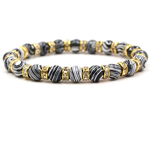 Bracelet de mode en pierre naturelle et strass noirs et blancs pour looks