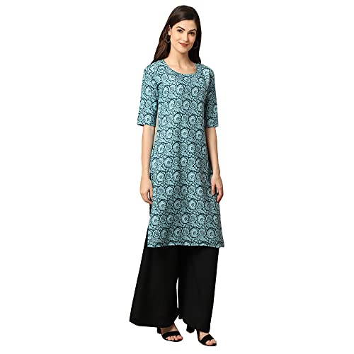 Image of Pinkmint Women's Crepe Grey Color Floral Printed Straight Kurti[NB-530357]