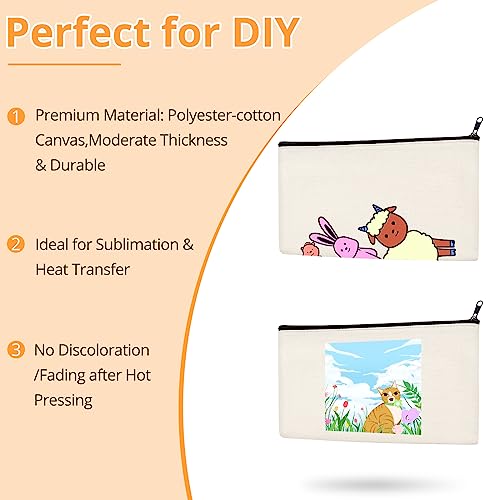 Image of HTVRONT Blank Canvas Makeup Bags 10 Pack, Sublimation Blanks Cosmetic Bags, DIY Heat Transfer Canvas Pen Case Pencil Bags, Beige Multi-Purpose Travel Toiletry Zipper Bags (10pcs 8.3 x 5 Inch)