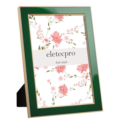 Image of eletecpro 4x6 Enamel Picture Frame Set of 2 with Real Glass Cover, Cute Photo Frame with Gold Metal Edge, Horizontal and Vertical Display Pictures 4 by 6 for Tabletop and Wall Decor, Green