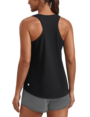 PINSPARK Womens Workout Tank Tops - Lightweight UPF 50+ Racerback Sleeveless Shirts for Running, Tennis, and Yoga - Black, Medium