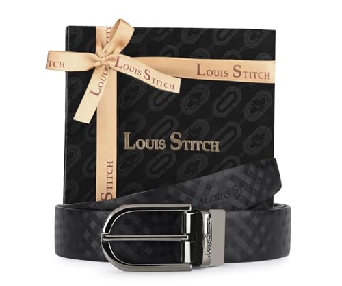 Image of LOUIS STITCH Men's Spanish Leather Reversible Belt 1.25 inch (35mm) Handcrafted Formal Waist Strap Officewear Men Gents Boys (Black /Brown) (BE-VB-CR)