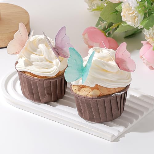 48Pcs Edible Butterflies for Cake Decorating Wafer Paper Butterfly Cupcake Toppers Edible Cake Toppers for Wedding Birthday Party Cupcakes Decorations(Mix Color)