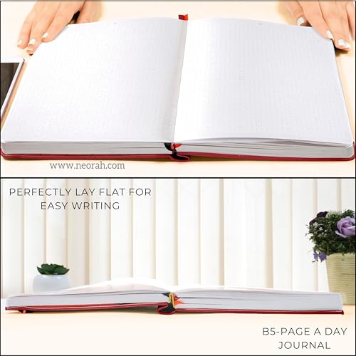 Image of NEORAH -B5 RULED | 368 Pages - 110 Gsm | PAGE A DAY JOURNAL (25x17.5 cm)-Hardcover RULED Notebook |Back Pocket |3 Silk Book Mark - Completely HANDMADE for Journaling,writing- RED