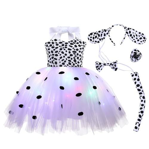 Vestido de tutú de gato brillante para niñas, vestido de tutú con luces LED, disfraz mágico de hadas, blanco2, 10-11 años