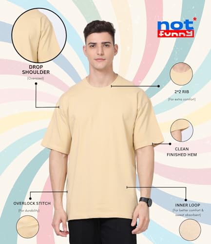 Image of Not Funny 280 GSM Pure Organic Cotton Oversized t Shirts for Men | Drop Shoulder Tshirt for Men & Boys (Available in Black, Blue, Beige,Orange & White)
