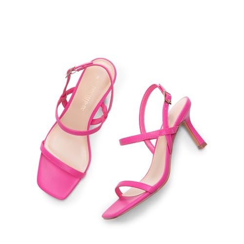 Image of DREAM PAIRS Womens Slingback Heels Square Open Toe Strappy Sandals Ankle Strap High Heeled Dressy Shoes