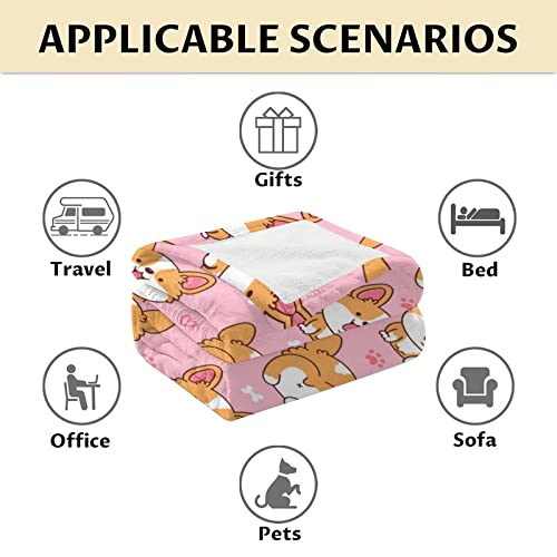 Corgi Blanket Gifts - 60"x80" Cute Throw for Adults, Kids - Pink Soft Fuzzy Blankets for Bed, Couch & Living Room