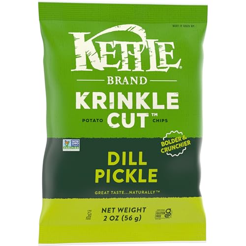 Image of Kettle Brand Potato Chips, Krinkle Cut, Dill Pickle Kettle Chips, Snack Bag 2 Oz