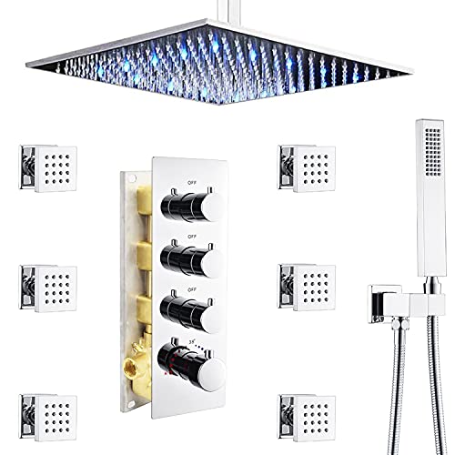 HOMEDEC LED Rain Shower System with Body Sprays and Handheld, Bathroom Brass Shower Faucet Combo Set with Independent Control Shower Mixing Valve (12 Inch, Chrome) HOMEDEC LED Rain Shower System with Body Sprays and Handheld, Bathroom Brass Shower Faucet Combo Set with Independent Control Shower Mixing Valve (12 Inch, Chrome)