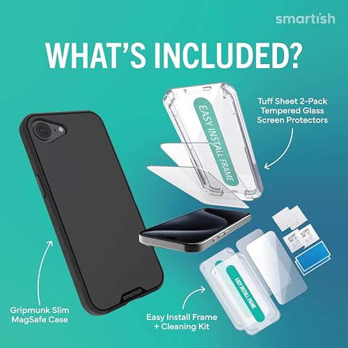 Image of Smartish iPhone 17e /16e Case - Gripmunk Magnetic Slim Case [Lightweight + Protective] Thin Grip Cover with Microfiber Lining for Apple iPhone 17e /16e - Black Tie Affair