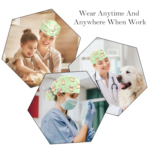 Image of 2 PCS Bouffant Cap with Button Ponytail Pouch Working Cap Sweatband Adjustable Surgical Cap Black and White Cow
