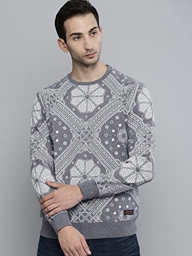 Image of The Indian Garage Co Men Regular Fit Floral Crew Neck Overhead Sweatshirt