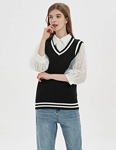 Gihuo Women'S V Neck Trendy Sweater Vest Cable Knit Sleeveless Sweater Preppy Style Pullover Sweater Vest thumb #2