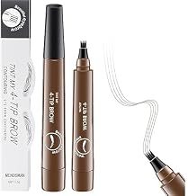 4 Tip Microblading Eyebrow Tattoo Pen Natural Black | Micro Fork Liquid Brow Definer for Hair Like Strokes | Waterproof Smudge Proof Long Lasting Eyebrow Pen (Brown)