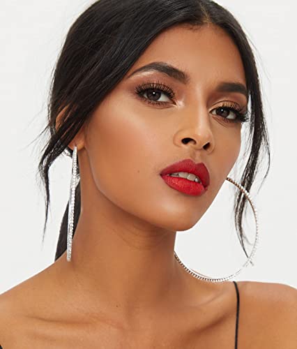 Pabbeu Sterling Silver Hoop Earrings S925 Rhinestone Hoop Earrings Large Hoop Earrings For Women Thin Cubic Zirconia Big Silver Hoop Earrings For Girls 30/40/50/60/70Mm #TOP3