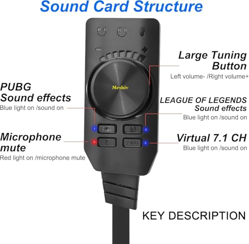 Image of Virtual 7.1 Channel External USB Sound Card Audio Adapter for Gaming Console, Laptop, PC I LED Indicators I Both Single Jack and Dual Jack Headset Connection I Volume Adjust I Play and Plug