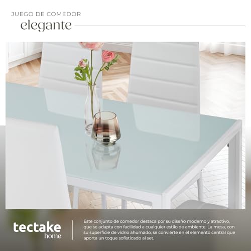 Miniatura 5 de Tectake 800551 Juego De Muebles, Set De 6x Sillas Mesa, Conjunto Mobiliario, Cocina Comedor Salón, Cuero Sintético Pvc, Nuevo Blanco Blanco