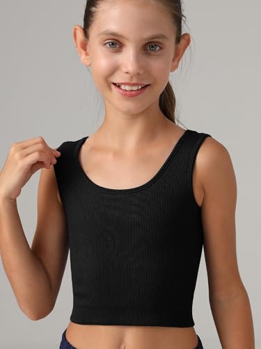 Girls Tank Tops Double Lined Ribbed Knit Crop Tops 2 Pack Basic Sleeveless Athletic Round Neck Dance Top3