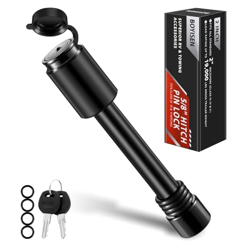 BOYISEN Trailer Hitch Pin Lock 5/8 Locking Hitch Pin for Class III/IV/V 2 & 2.5 Receivers One-Piece Forged Steel 4 O-Rings Reduce Rattle Weatherproof Cap for Bike Rack & Ball Mount (1 Pack)