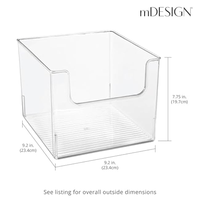 mDesign Modern Plastic Open Front Dip Storage Organizer Bin Basket for Household Organization - Shelves, Cubby, Cabinet, and Closet Organizing Decor - Ligne Collection - 8 Pack - Clear