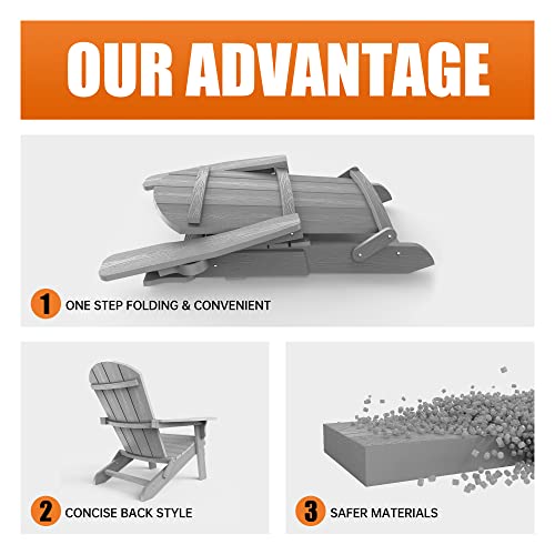 YEFU Adirondack Chair, Oversized Plastic Adirondack Chair Folding Outdoor Chairs with Cup Holder, Lawn Chair with Weather Resistant for Outside Deck Lawn Garden, Weight Capacity Up to 400 Lbs –Grey YEFU Adirondack Chair, Oversized Plastic Adirondack Chair Folding Outdoor Chairs with Cup Holder, Lawn Chair with Weather Resistant for Outside Deck Lawn Garden, Weight Capacity Up to 400 Lbs –Grey