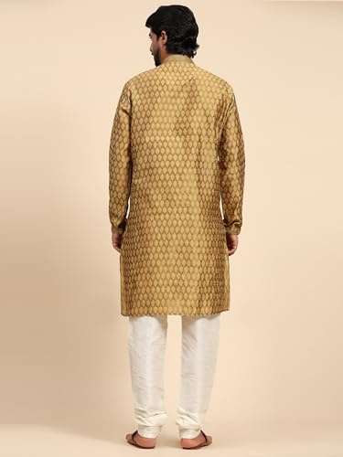 Image of AMAZON BRAND - Aanrva Men's Silk Blend Kurta Pajama Set | Traditional Indian Ethnic Wear for Wedding, Festival, Puja & Party