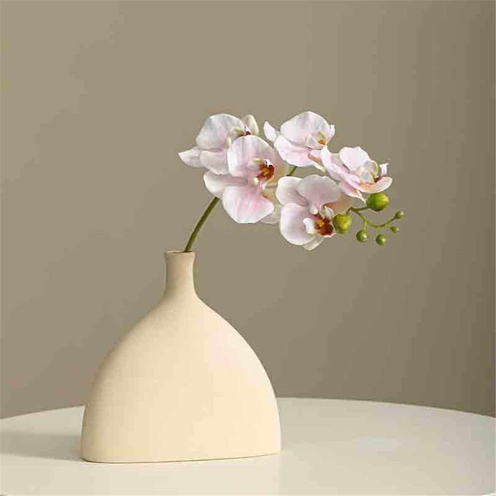 Fiori artificiali Singolo fiore di simulazione di Phalaenopsis rosa, singolo fiore finto con vaso in ceramica for soggiorno Fiore finto