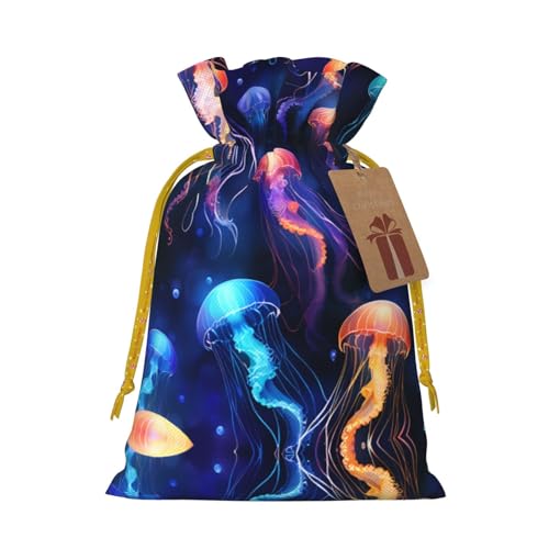 Cvnbmakk クラゲ柄 クリスマス巾着ギフトバッグ L&M 不織布トートバッグ ホリデーパーティーに最適