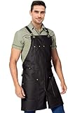 Under NY Sky Leather Apron - Cross-back Straps, Split-Leg, Riveted, Lined – Genuine Leather for Barbers, Chef, Bartender, Barista (Black)