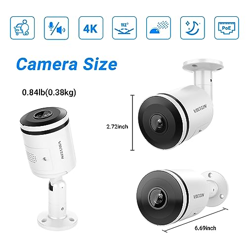 Image of VIKYLIN 8MP PoE IP Camera,Outdoor 4K Security Bullet Camera with Smart AI Human /Vehicle Detection,2.8mm Lens Wide Angle,2-Way Audio, Micro Slot(256GB),H.265+,IP67,Blue Iris, NDAA Compliant