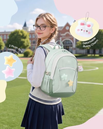 Image of LOVEVOOK School Backpack for Teen Girls & Kids, Lightweight Large Capacity Waterproof Bookbag with 15.6 inch Laptop Compartment, Cute Ergonomic Bag for Elementary Middle School Students