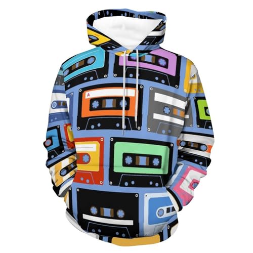Sweat à capuche unisexe ruban rétro pull manche longue noir taille S