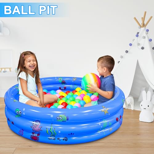 Aufblasbarer Pool 130 x 35 cm, Bällebad Erweiterter Spielbereich für Kinder Babys Haustiere, Sommer-Wasserspiel mit Rutschfester Boden (130cm Rund)