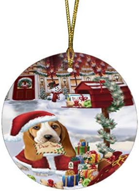 Santa Sled Dogs Basset Hound Christmas Round Flat Ornament - Pet Decorative Hanging Ornaments for Christmas X-mas Tree Decorations - 2.75" Round Flat Ceramic Christmas Ornament POR1570