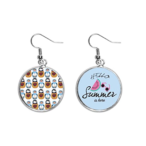 Pendientes de sandía con diseño de muñeca matryoshka rusa para el verano