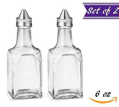 Tezzorio (Set of 2) 6-Ounce Olive Oil and Vinegar Cruets, Square Glass Dispensers with Stainless Steel Pourers - Thumbnail 5